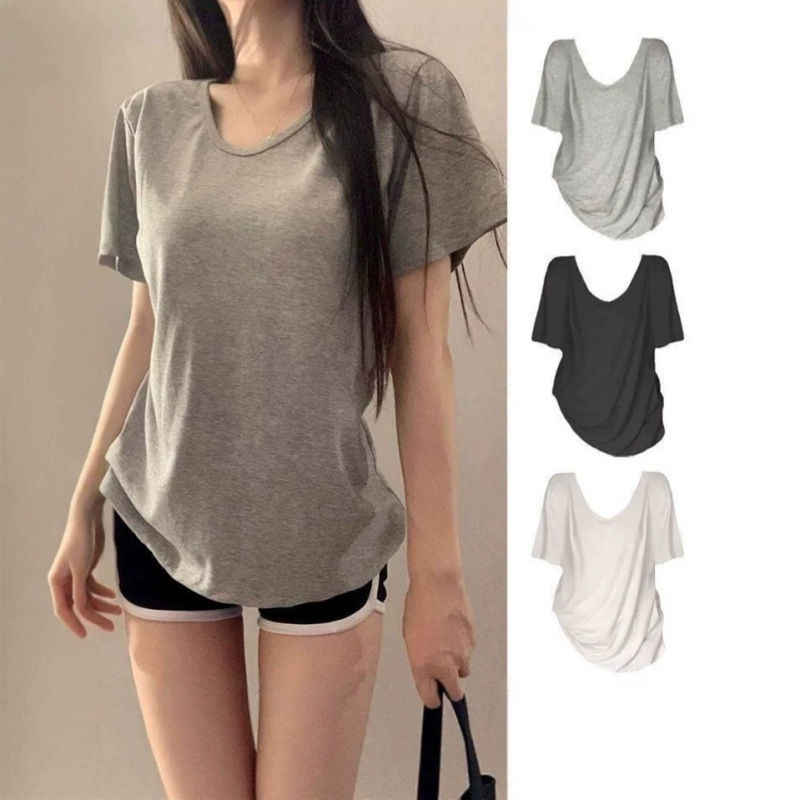 Korean Style Solid Color Basic T-Shirt Short Sleeve Summer New Comfortable Slimming Loose Versatile Casual Top