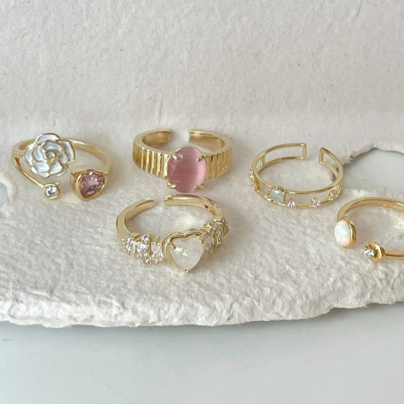 Fashion Heart Shape Flower Silver Plated Inlay Zircon Open Ring 1 Piece