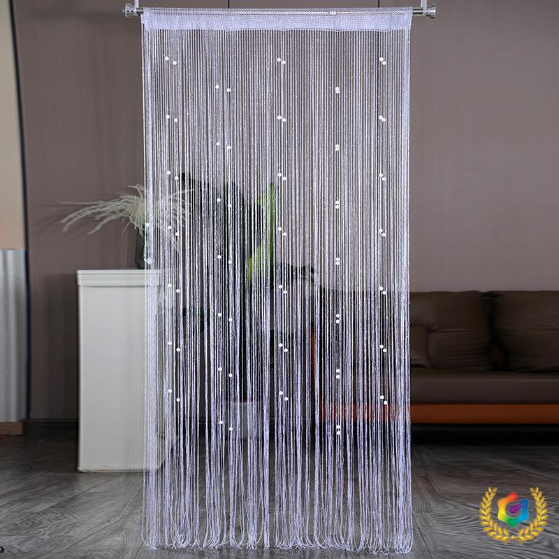 ⇕ Factory Direct Sale Pearl Decorative Door Curtain Cross-Border Living Room Partition Curtain No-Drill Wedding Silver Tassel Curtain