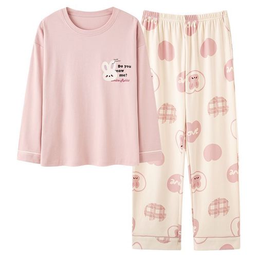 Pajamas for women spring and autumn pure cotton thin long-sleeved autumn and winter pure cotton sweet and cute simple can be worn outside home clothes set