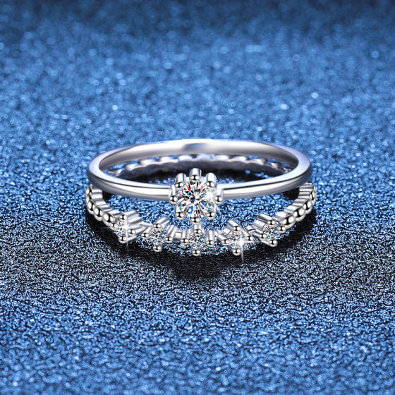 S925 Sterling Silver Ring Set Ring Tail Ring Small Row Ring Mosan Diamond Ring Female 10 Points Moissanite Ring Factory Wholesale