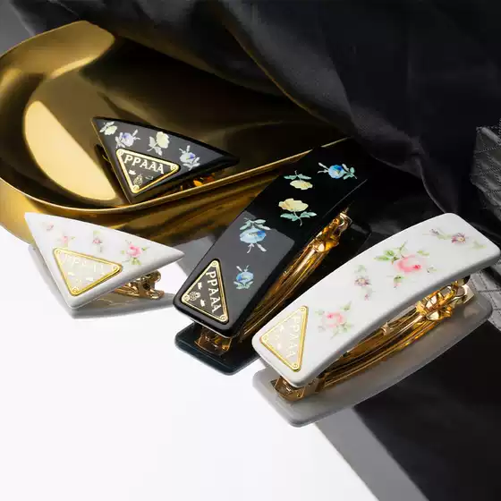 French Fashion Light Luxury Side Hairpin Metal Triangle Logo Hairpin Hair Accessories Cyber Celebrity Spring Clip Acetic Acid Hairpin