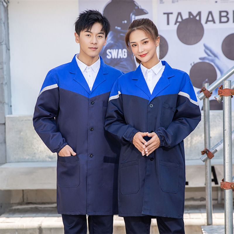 Chaqueta azul larga ropa de trabajo ropa de hombre primavera y otoño ropa de protección laboral manejo grueso resistente al desgaste personalizado bordado blanco sucio