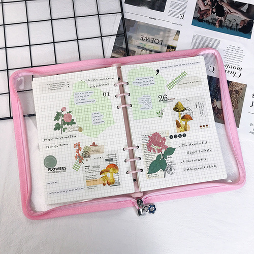 Korean ins style transparent loose-leaf color zipper a5 hand ledger shell 6-hole binder detachable notebook