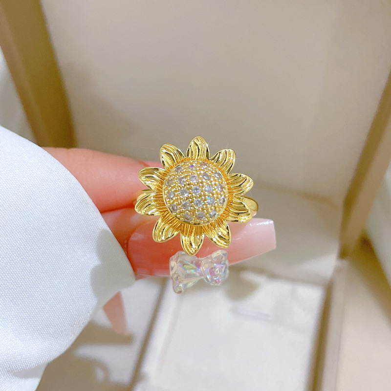 Anello girevole a forma di girasole, regolabile, gioiello semplice, anello giapponese, anello per coppie_voghion.com