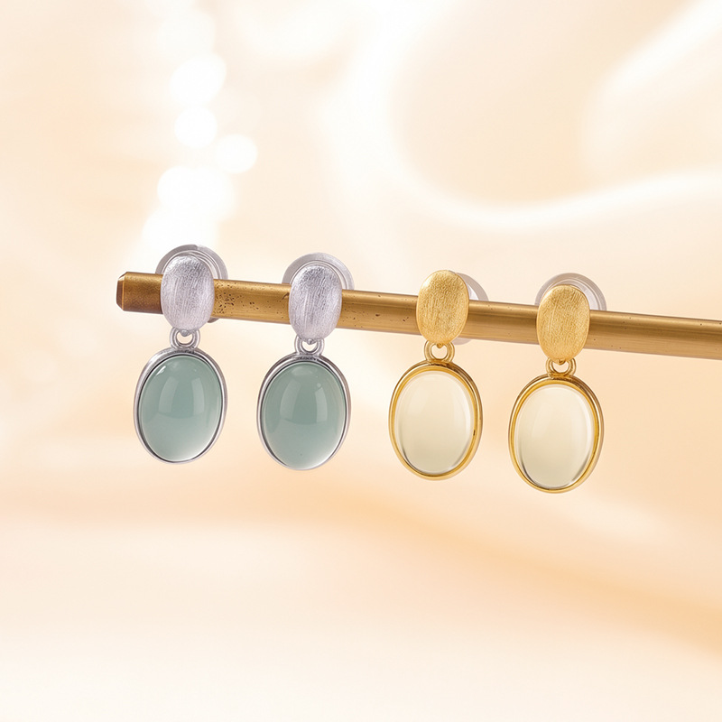 Bông tai bạc S925 mạ vàng đính đá xanh ngọc bích dạng stud đơn giản — Màu xanh ngọc bích