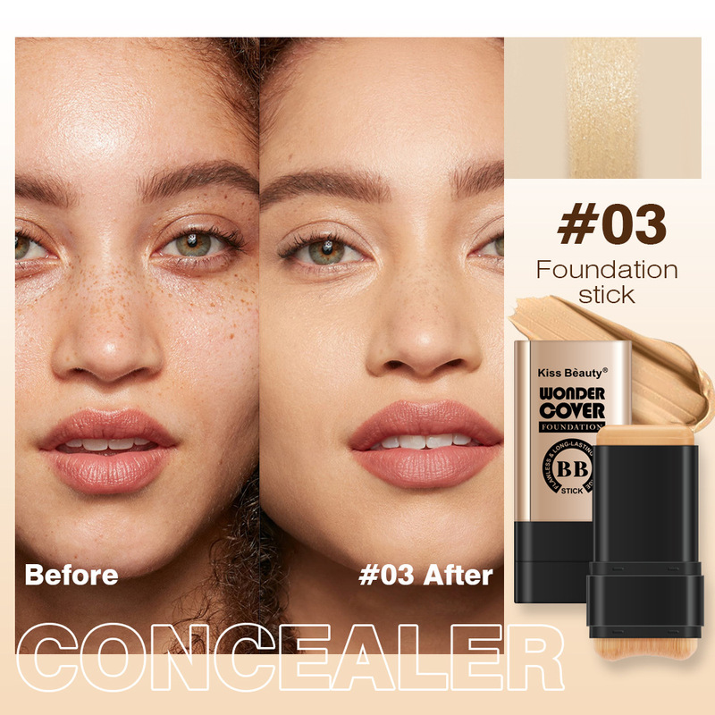 Kiss Beauty クロスボーダー ダブルヘッド ファンデーション スティック ウォーターライト スキン コンシーラー ノンスティック パウダー ノンオフ メイクアップ ファンデーション スティック ブラシ付き|undefined