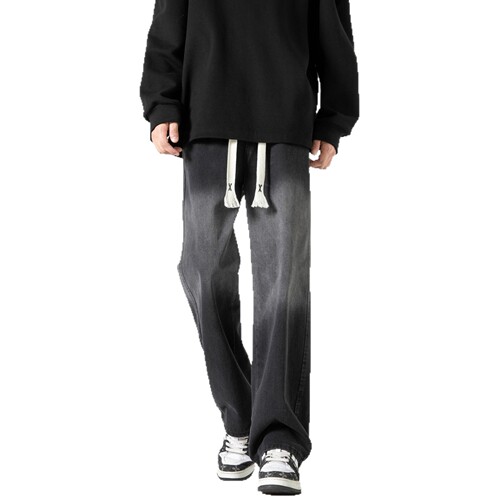 Spring and autumn new style American retro gradient color straight jeans teenagers loose wide-leg design jeans