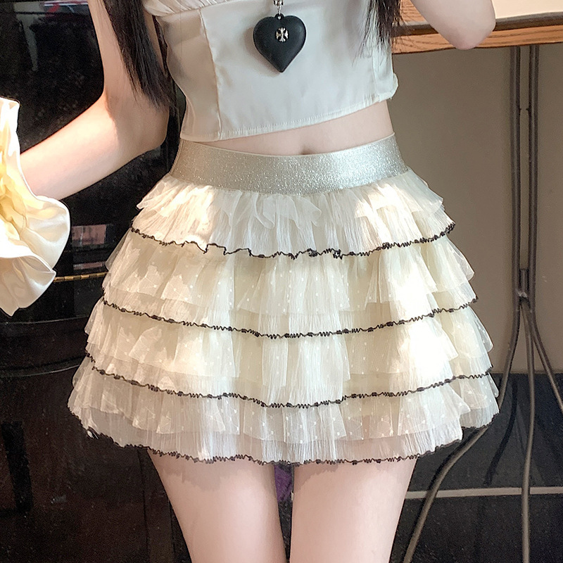 Ballet-Style A-Line Ultra-Short Puffy Cake Skirt Pants for Women, Summer Pure Desire Spicy Girl Unique Beautiful Polka Dot Mesh Short Skirt