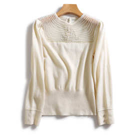 奢美惊艳法式宫廷风优雅灵动精美珍珠网纱领羊毛针织衫上衣女轻奢