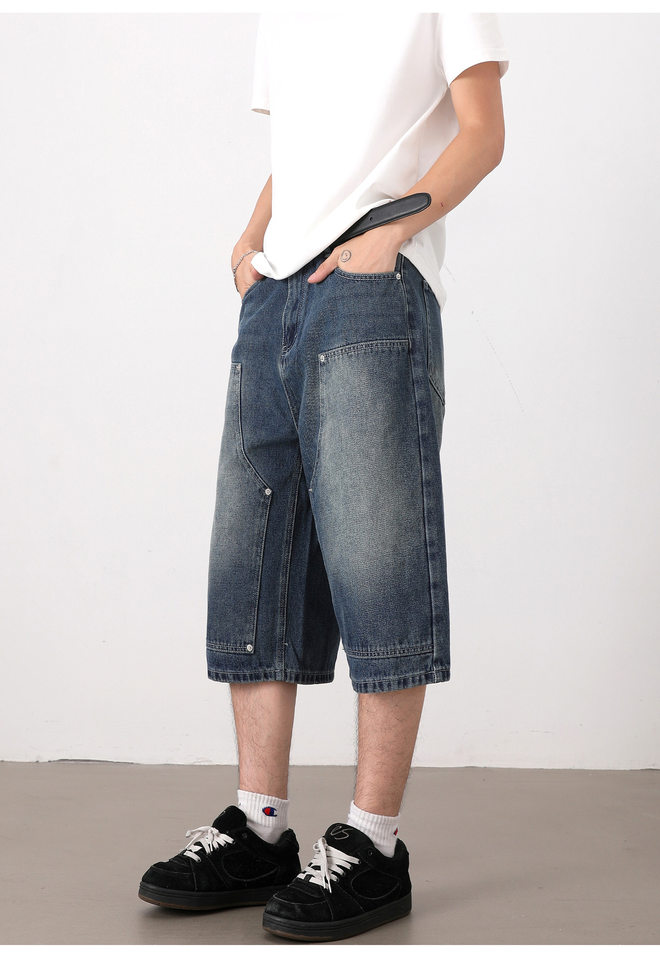 Quần jean nam ống suông rộng lửng giặt mài phong cách retro — Denim đen, Xanh nhạt, Xanh đậm chi tiết 17