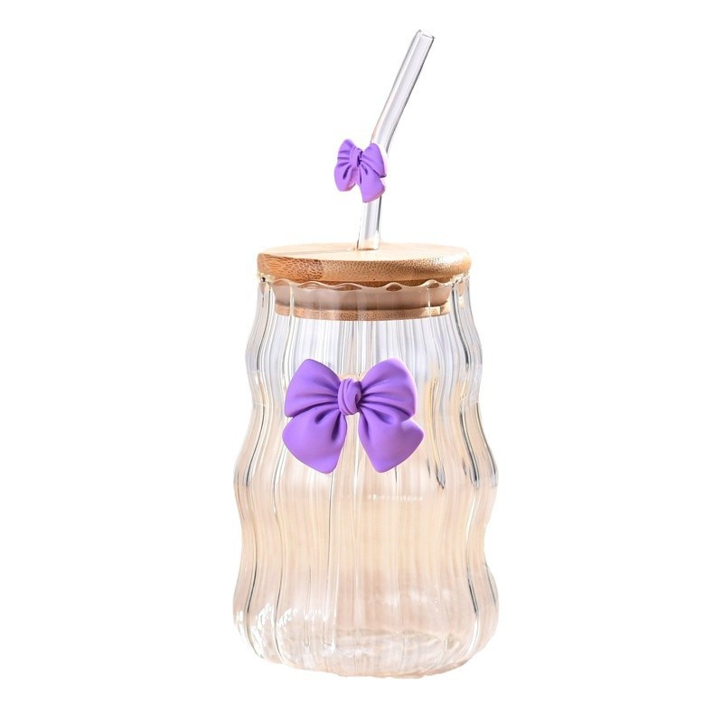 Vaso de vidrio de borosilicato de alta calidad, de una sola capa, con forma de nube y lazo multicolor, para agua, leche, té y café.