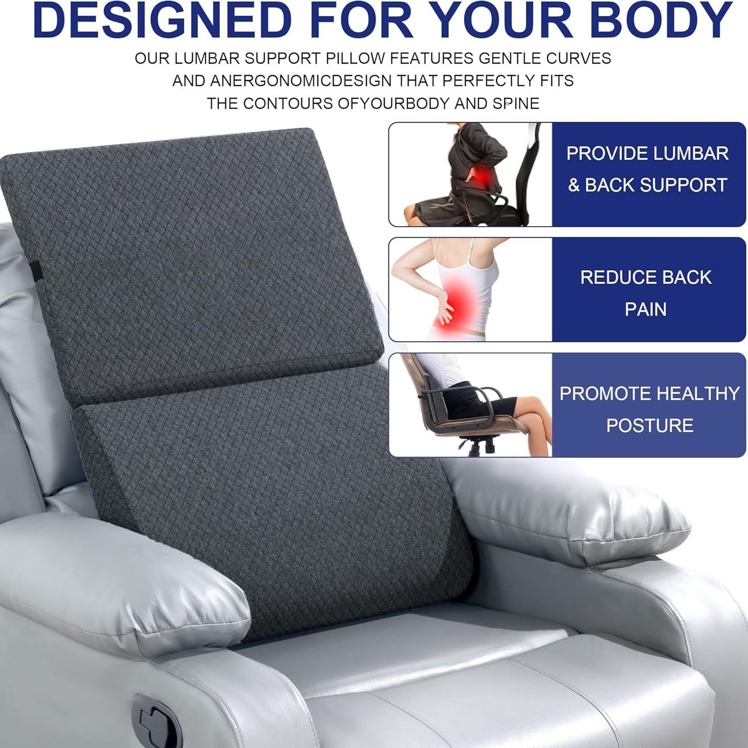 Cojín de soporte lumbar ajustable A5, soporte multifuncional de espuma viscoelástica para respaldo de silla de oficina, cojín lumbar para coche.