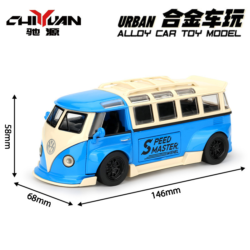Zhongyuan nuevo modelo de coche de aleación 1:32 Volkswagen Bus T1 coche con sonido y luz atrás coche de juguete modelo musical decoración