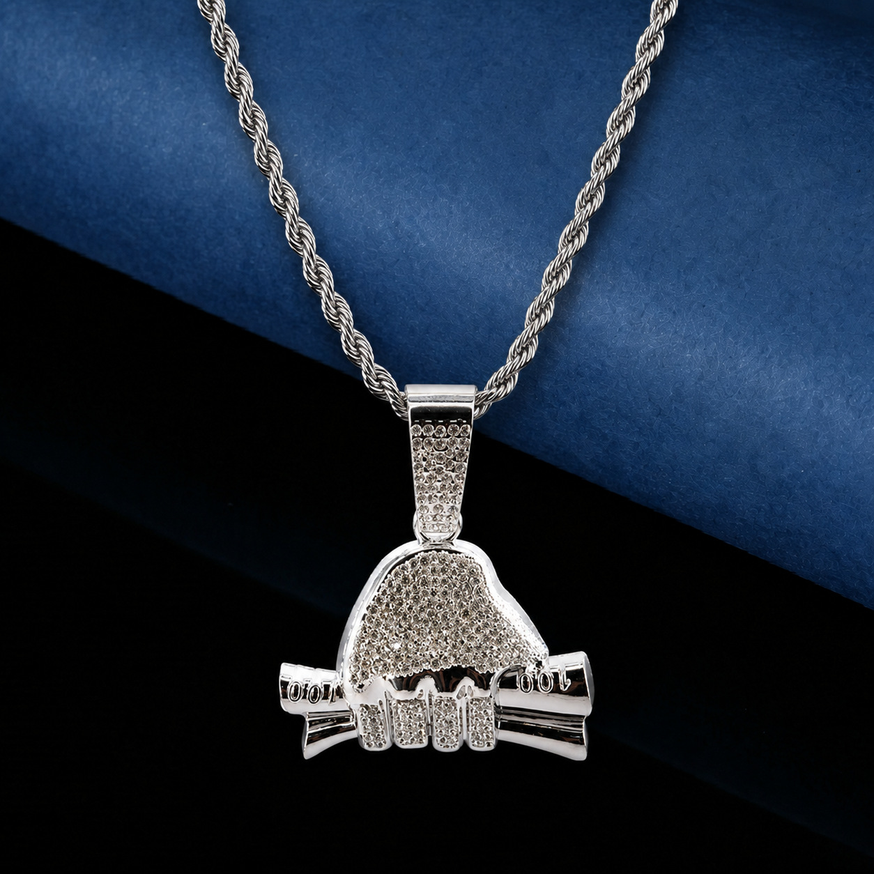 Nuevo cross-border Rich Forever con diamantes completos de mano colgante de dólar de moda hip hop hombre cadena cubana