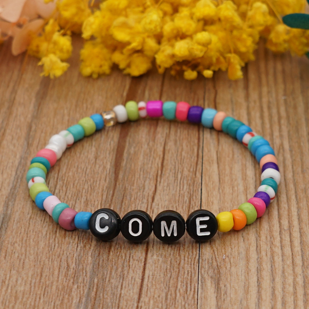 Bohemian Glass Colored Millet Beads Letter Beaded Small Bracelet display picture 35