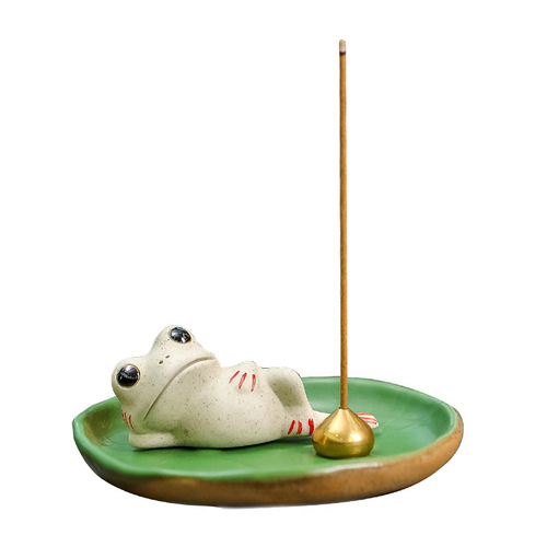 Zen ceramics, Buddhist ceramics, lotus leaves, lotus leaves, small frogs, tea room tea table decoration, internet celebrity personalized tea pet incense burner new
