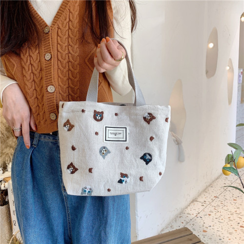 11262 Japanese embroidered cat handbag Korean style literary cute lunch bag working student small handbag