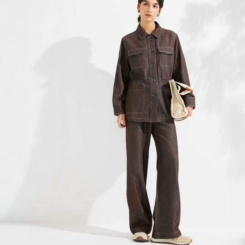Cross-Border Women's Fashion 26 Spring/Summer New Bc Style Denim Set with Waist-Cinching Denim Jacket and Wide-Leg Denim Pants