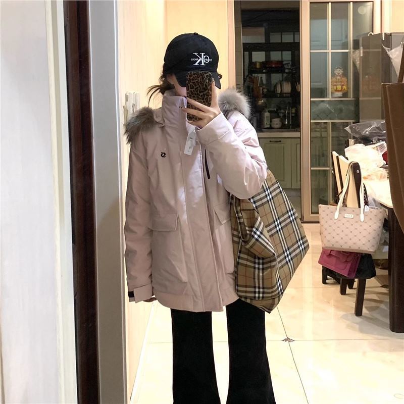 毛领羽绒服女款2025新款冬季小个子冬装厚外套女工装派克服防寒服