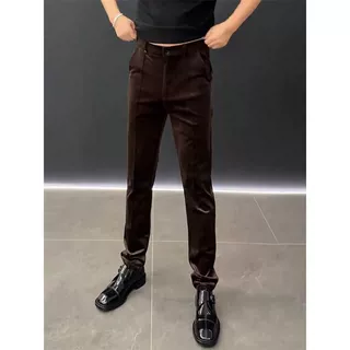 2025秋季新款欧货金丝绒男士休闲裤轻奢刺绣小直筒裤高端商务百搭