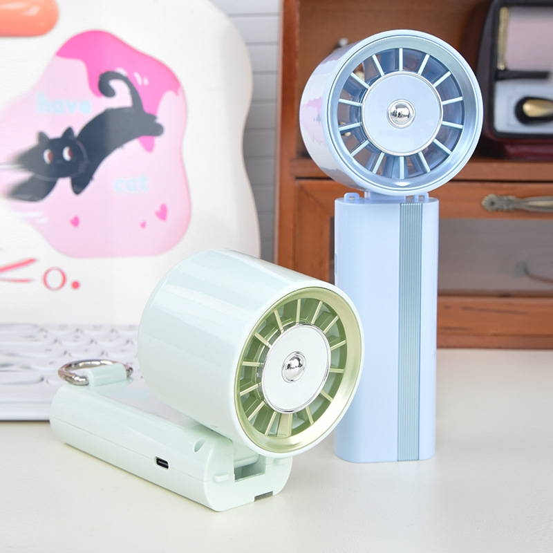 Elegant color hanging strap foldable digital display handheld fan USB five-speed wind for summer students outdoor travel portable cross-border