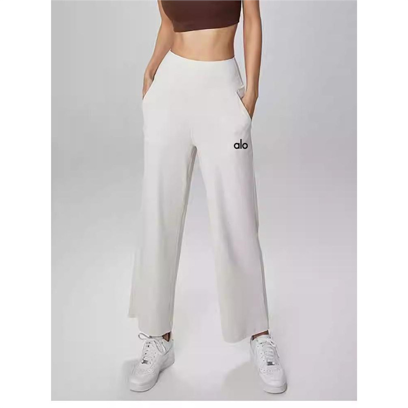 North American Alo Straight-Leg Women's High-Waisted Loose Wide-Leg Pants with Drapey Feel for Daily Casual Wear, Fitness, and Yoga