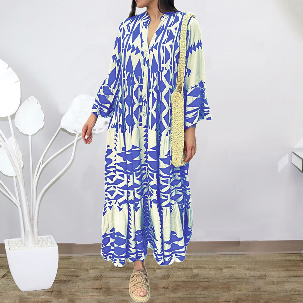 462g Weight Maxi Long Dress Dress Length Type Long Sleeve Sleeve Length Regular Dress Dresses Type Regular Sleeve Sleeve Type Polyester Fabric Type Mid Waist Waist Line Holiday, Daily Occasion V Neck Neckline Regular Fit Fit Type Printing Pattern Summer, Spring Season Women's Gender Printing, Button Design Streetwear Style Wholesale Women's Streetwear Printing Button Printing Holiday Daily V Neck Long Sleeve Regular Dress 14