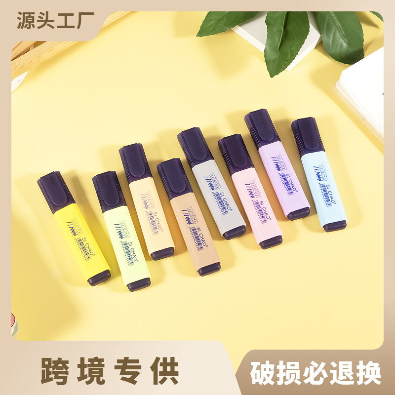 8 color oblicuo cabeza color marcado pluma gruesa cabeza fluorescente Oficina etiqueta pluma Resalte pluma Comercio exterior Venta caliente papelería marcado pluma