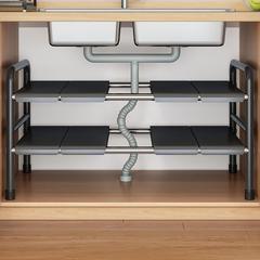 Kitchen utensil extendable sink shelf storage cabinet layered shelf storage rack multi-functional pot rack organizer
