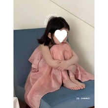 韩系女童粉色吊带荷叶边连衣裙2024夏季新款女宝宝背心裙薄款裙子