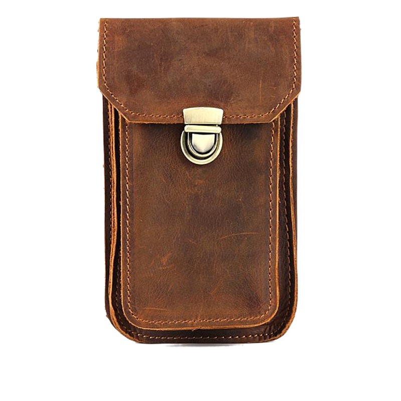 Crazy Horse Leather primera capa de piel de vaca al aire libre sitio de construcción al por mayor bolso de la cintura de los hombres bolso colgante bolso del teléfono móvil caso protector de cuero genuino