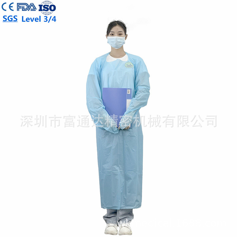 厂家现货一次性CPE围裙反穿袍带拇指扣防进水防尘塑料手术罩衣