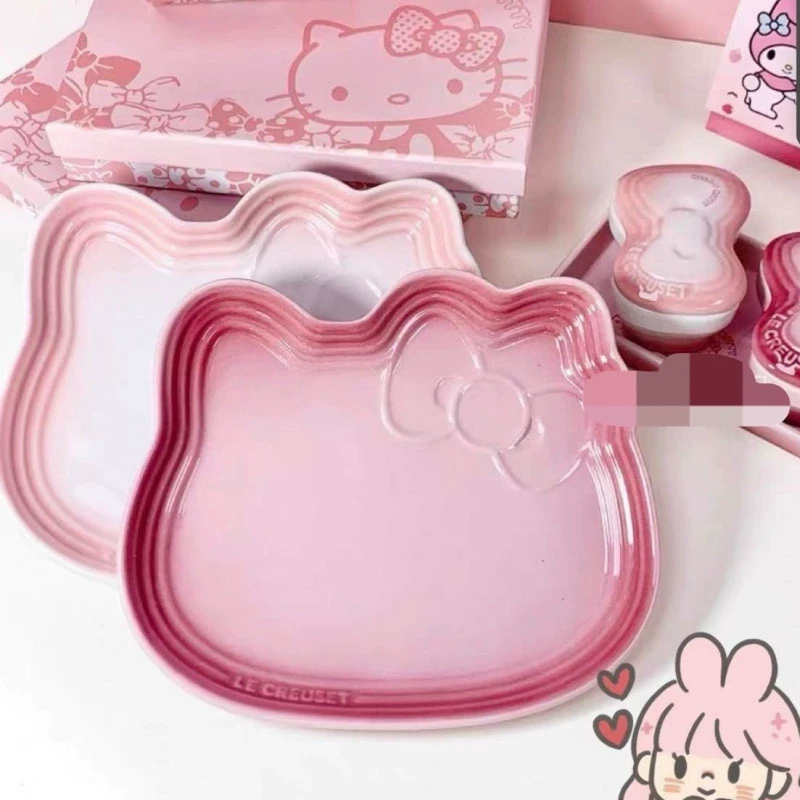 Hello Kitty, радужная керамическая тарелка для пищи дома, посуда, подарочная коробка