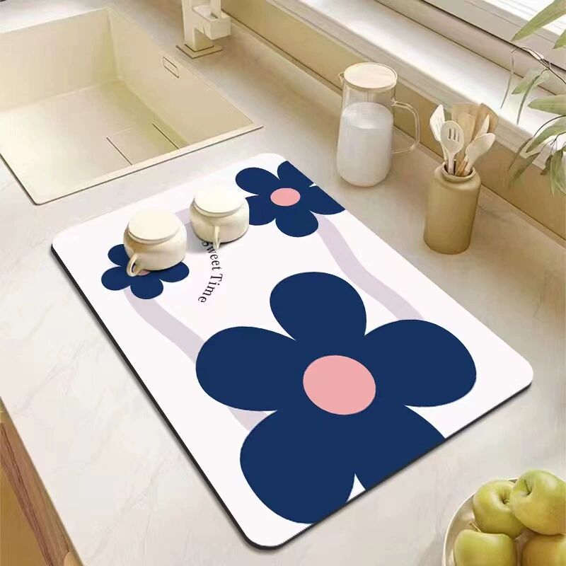 Alfombra de drenaje para cocina o baño, tejido absorbente, base antideslizante y superficie de goma suave