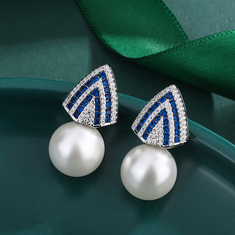 Lady Geometric Copper Gold Plated Rhinestones Pearl Jewelry Set 1 Piece