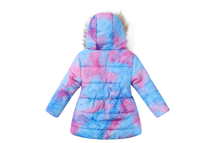 Roupas infantis Novas meninas inverno longo com capuz gola de pele casaco de algodão estampado jaqueta de algodão infantil_voghion.com