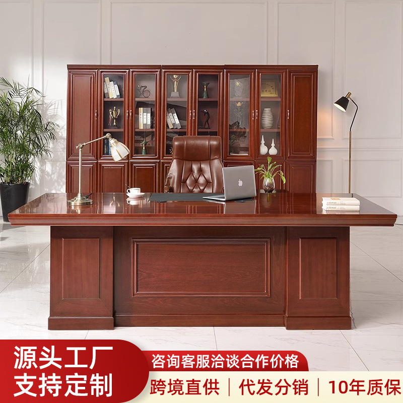 페인트칠한 목재 베니어 보스 책상, 사이드 캐비닛이 있는 새로운 중국 스타일 관리자 책상 및 의자 세트, 비즈니스 사무실 대형 책상
