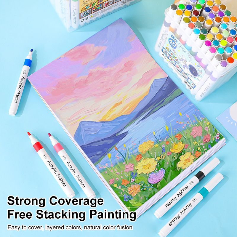 バレル入りアクリルマーカーペン、箱入り子供用カラーペンリフィル、学生の絵画用特殊不透明カラー、積み重ね可能なカラーマーカーペン|undefined