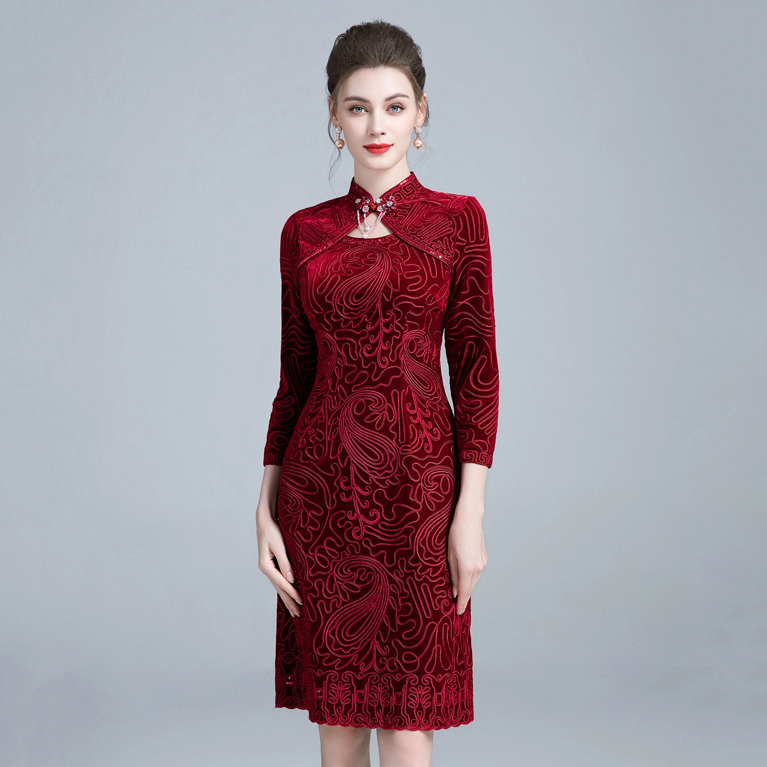 Бренд Shenzhen Бархатное платье больших размеров, модное осенне-зимнее миниатюрное банкетное платье среднего возраста