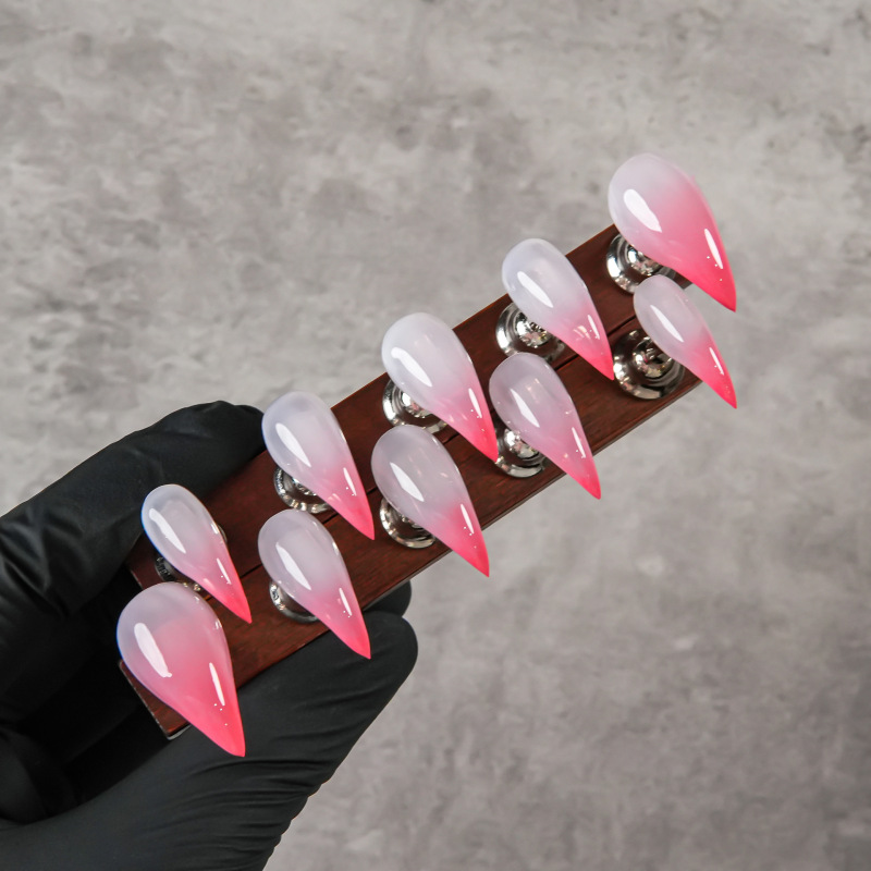 Fresh and Gentle Style, Dragon Claw and Dragon Armor Ultra-Sharp Pink and White Gradient Fake Nails, High-End High-Quality Removable Nail Art