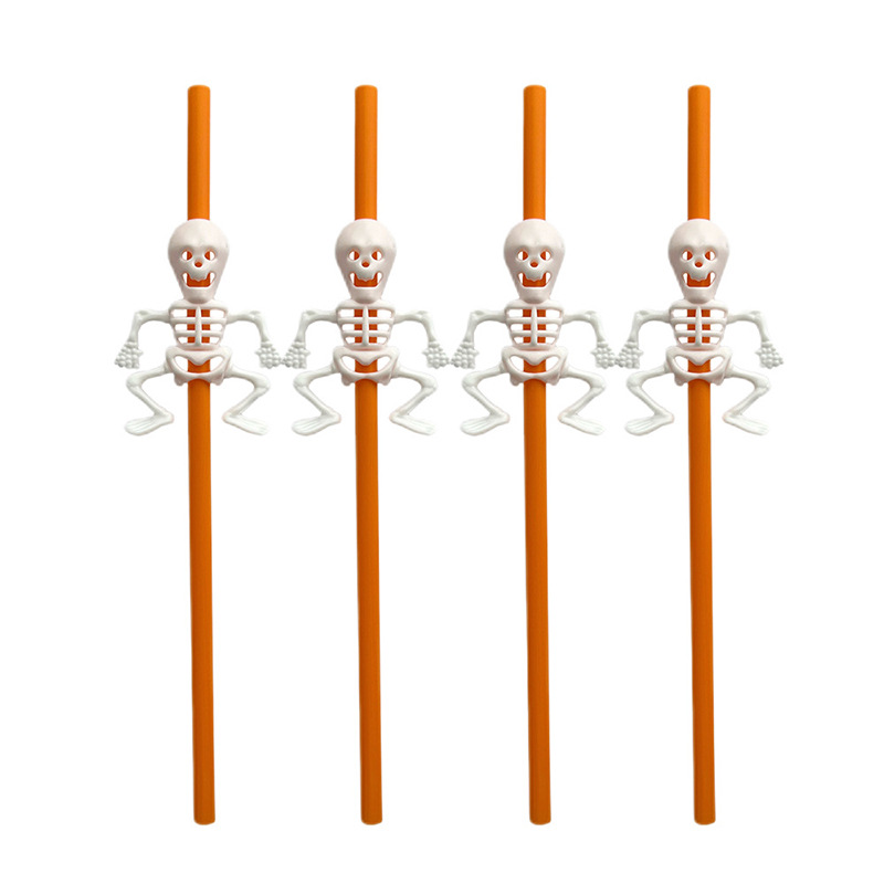 Decoración de fiesta de Halloween transfronteriza creativa paja de plástico color fluorescente esqueleto puppy paja