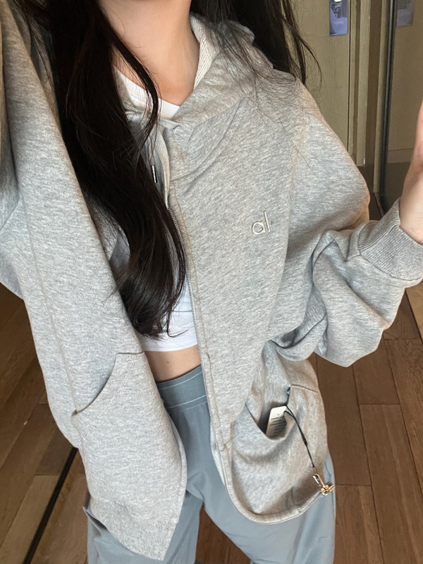 al*2025秋季新款宽松拉链女士连帽卫衣外套瑜伽运动休闲情侣开衫|undefined