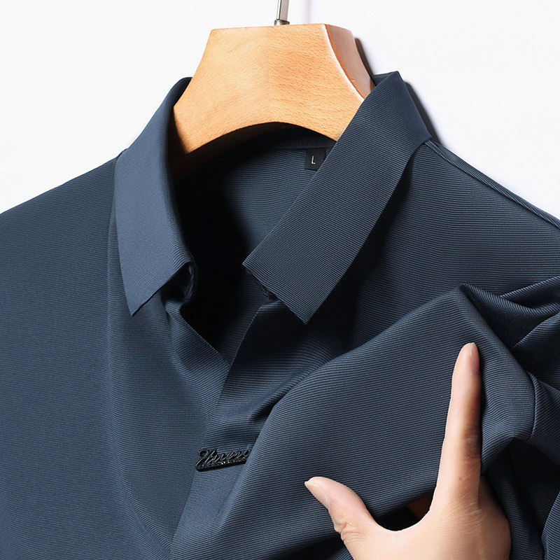 Summer New Short Sleeved T-Shirt For Men's Scissors Flip Fashion Casual Top Solid Color Scarless Shirt Collar Bottom_voghion.com