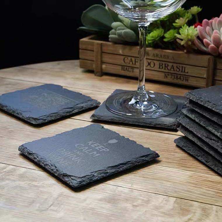 Natural Slate Coaster bar whisky aislamiento negro piedra posavasos pizarra posavasos traje té montaña al por mayor