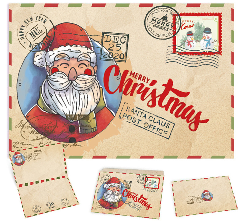 レトロ牛革クリスマスグリーティングカードクリスマスギフトカードかわいい漫画折り返しカード祝福メッセージカード封筒付き|undefined