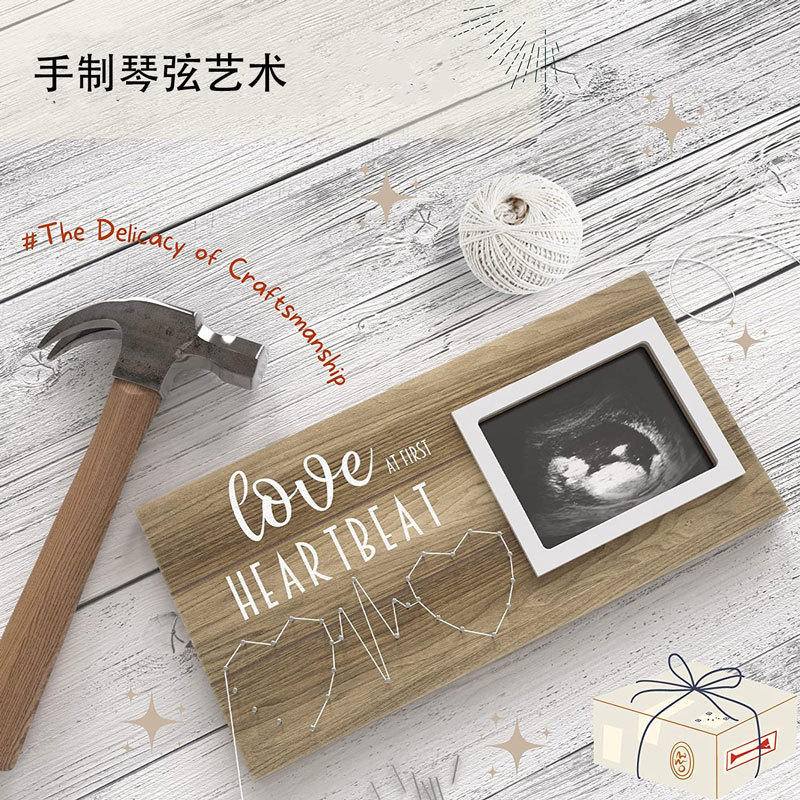 Marco de fotos de madera para mascotas Decoración de mesa creativa Decoración de mesa bebé marco de fotos en forma de corazón dos latidos sinuosos conmemorativos