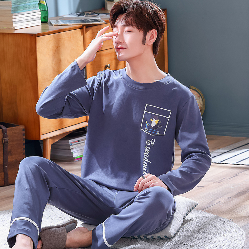 Pijamas de hombre otoño y invierno algodón de manga larga estudiantes juveniles nuevo suelto conjunto de ropa de hogar grande