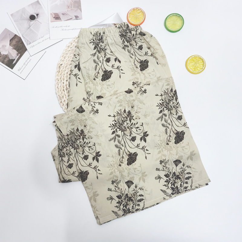 Pantalones de pijama de verano Source 45 de algodón y seda, pantalones anchos de nueve puntos para mujer, finos, talla grande, pantalones holgados para aire acondicionado, pantalones de playa