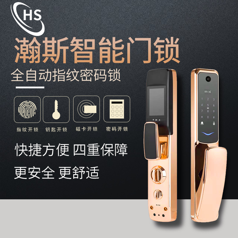 跨境全自动猫眼防盗门指纹锁电子刷卡智能锁密码锁公寓家用零售锁